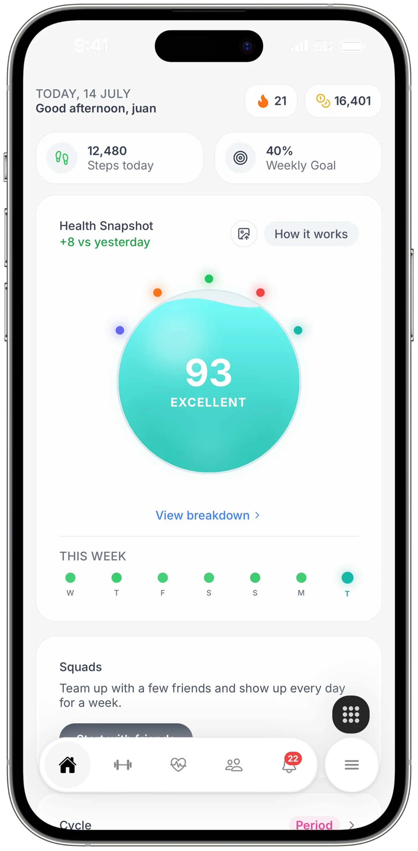 Fitqi home screen